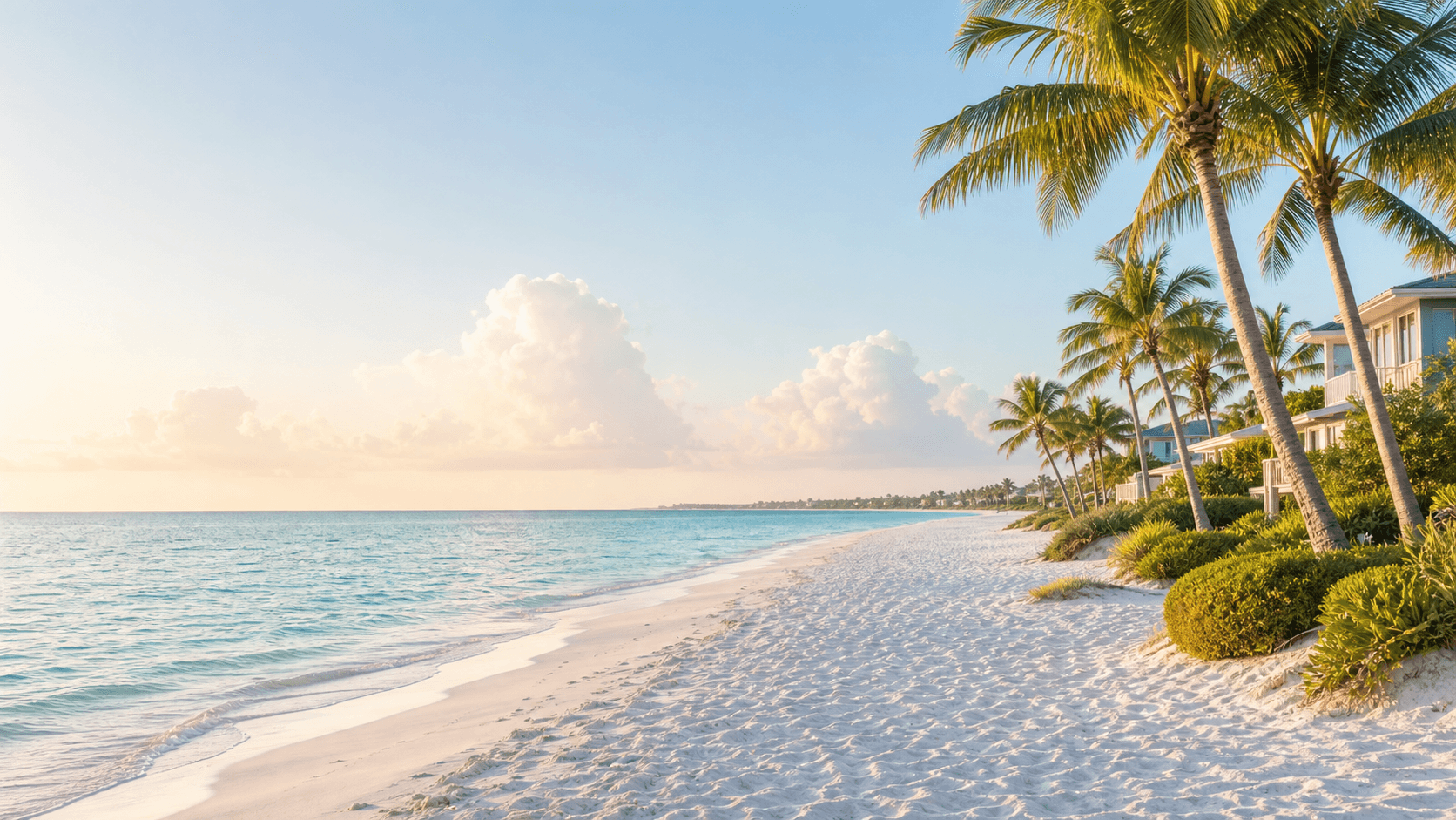 Southwest Florida beach with palms and calm Gulf water